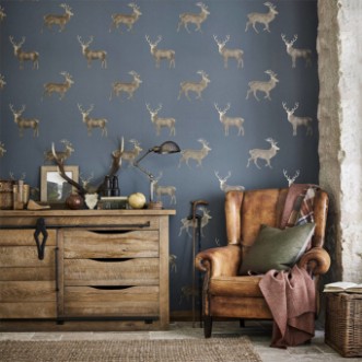 Afbeeldingen van Evesham Deer (Wallpaper) Indigo - DYSI216620