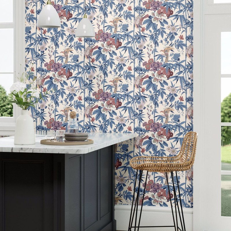 Picture of Bamboo & Birds China Blue/Lotus Pink - DWAW217129