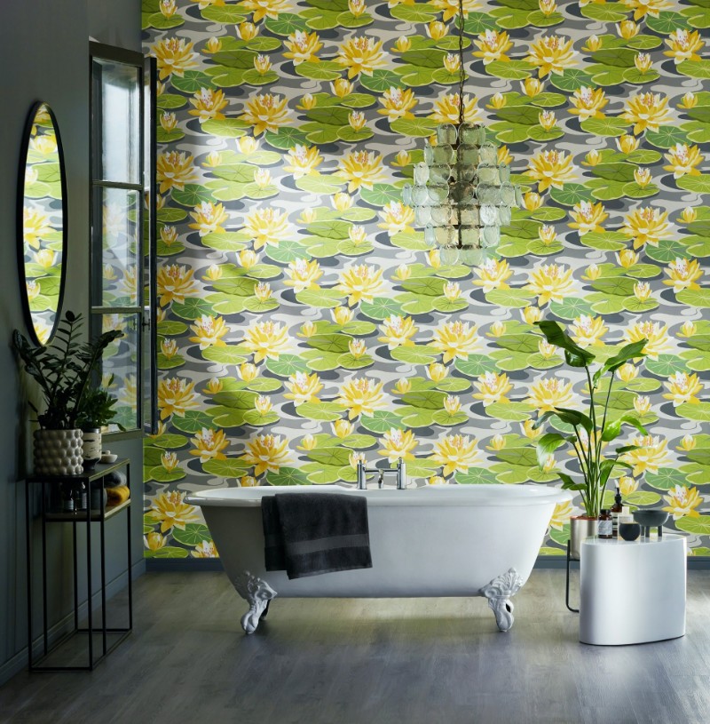 Picture of Waterlily Charcoal & Mustard - IKA50105W