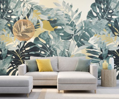 Picture of Textured Palm Petrol & Straw - ICN50121M