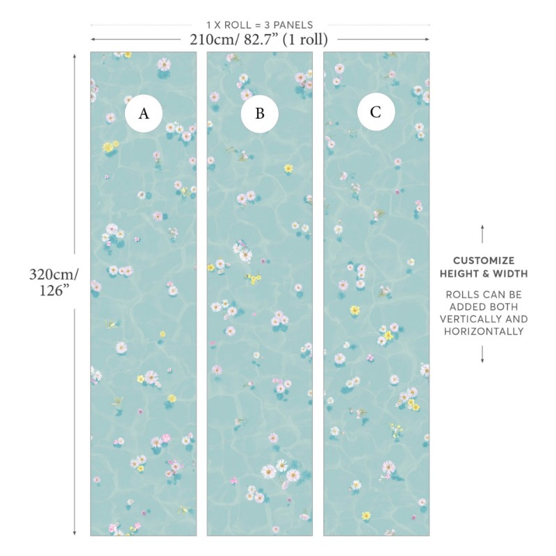 Picture of Floral Bath Mural Wallpaper - Blue - FloralBathBL