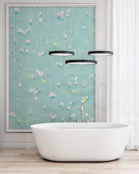 Picture of Floral Bath Mural Wallpaper - Blue - FloralBathBL