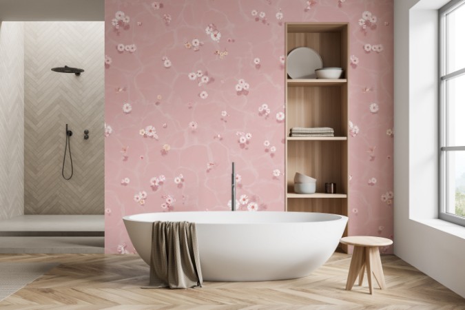 Picture of Floral Bath Mural Wallpaper - Blush  - FloralBathBSH
