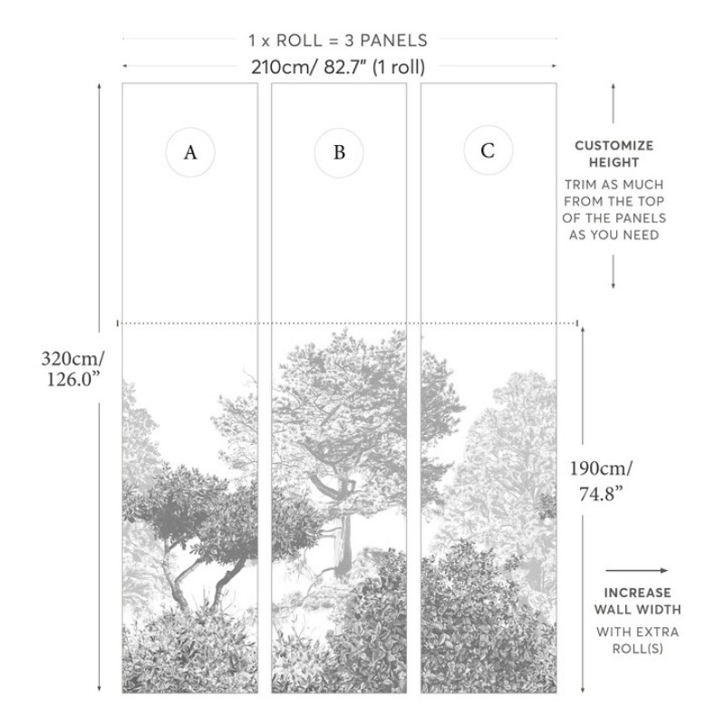 Picture of Hua Trees Mural Wallpaper - Grey - HUATREES03