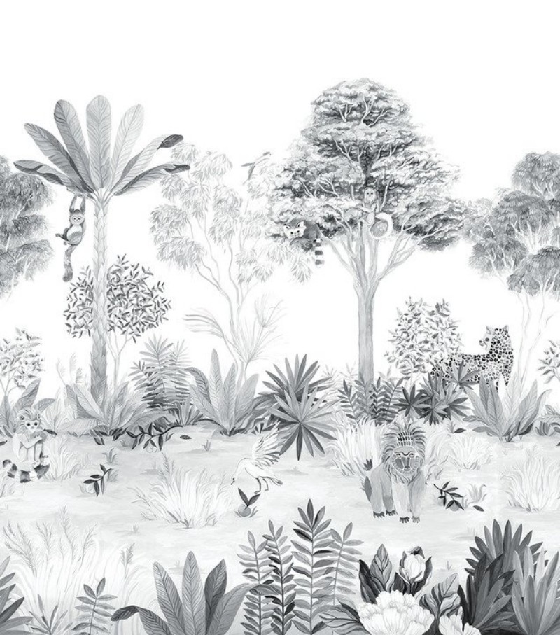 Picture of Jungle Mural Wallpaper Grey - JungleG01