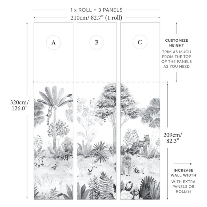 Picture of Jungle Mural Wallpaper Grey - JungleG01