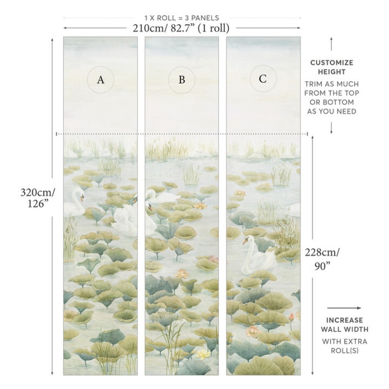 Picture of Swan Lake Mural Wallpaper - Green - SwanGreen