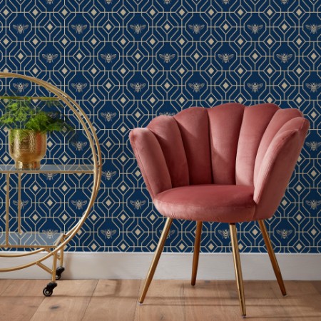 Picture of Bee Deco Wallpaper Dark Blue - BEEDECO/WP1/DBL