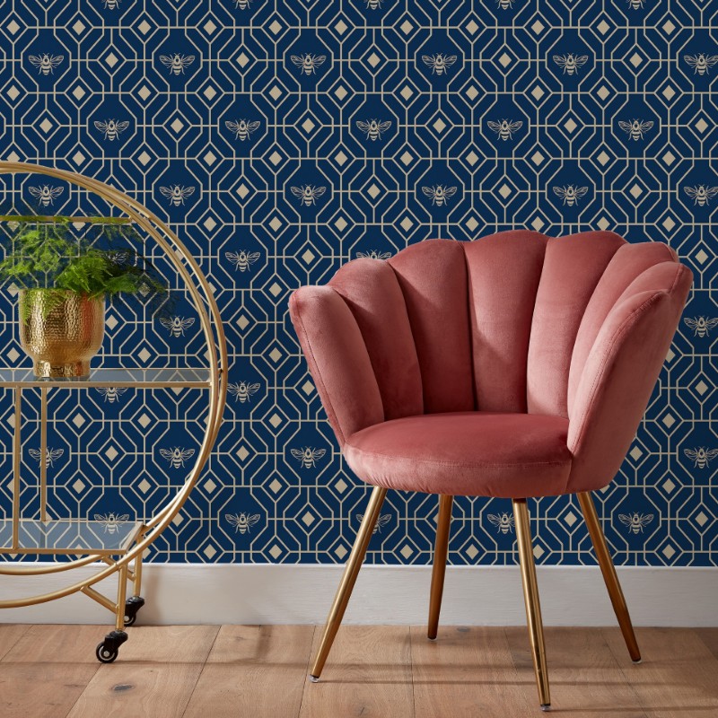 Picture of Bee Deco Wallpaper Dark Blue - BEEDECO/WP1/DBL