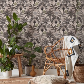 Picture of Malaysian Palm Wallpaper Blush/Charcoal - MALPALM/WP1/BCH