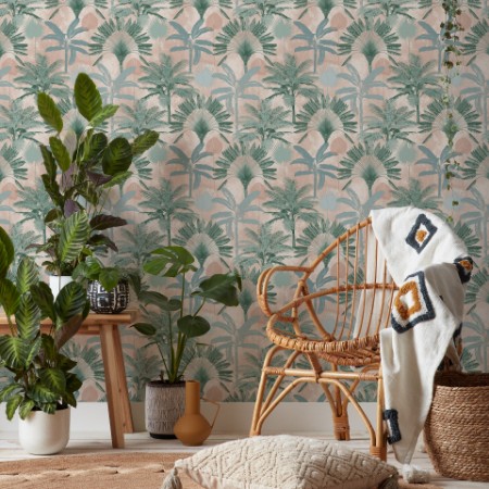 Picture of Malaysian Palm Wallpaper Blush/Green - MALPALM/WP1/BGRE