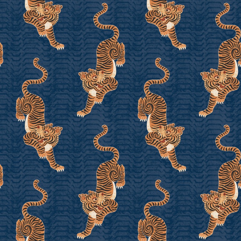 Picture of Tibetan Tiger Wallpaper Blue - TTIGER/WP1/BLU