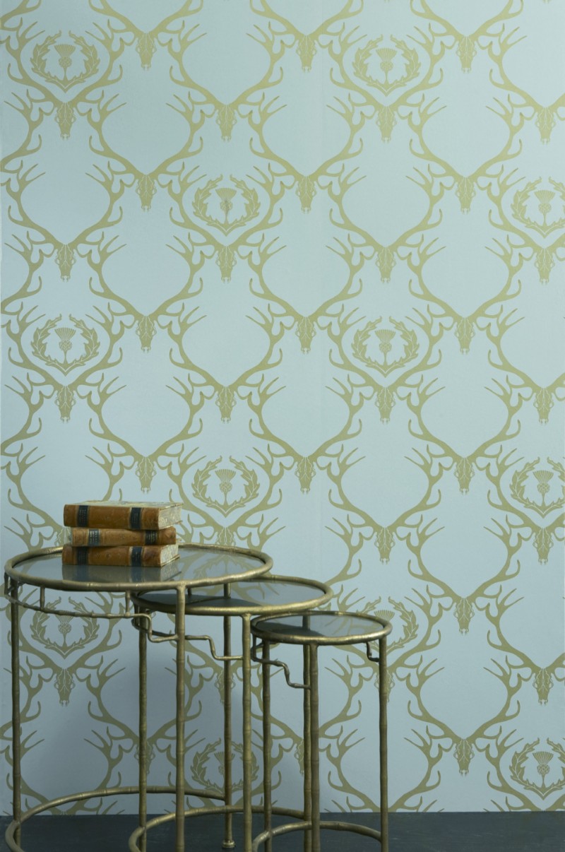 Image de Deer Damask - Duck Egg Blue & Antique Gold - BG0100401