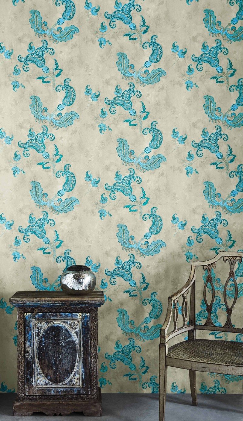 Image de Paisley - Turquoise on Old Grey - BG0800202