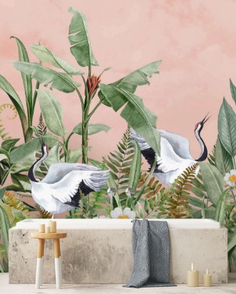 Bild på Dancing Crane Birds - Mur-Basic-DancingCrane-4*2.80