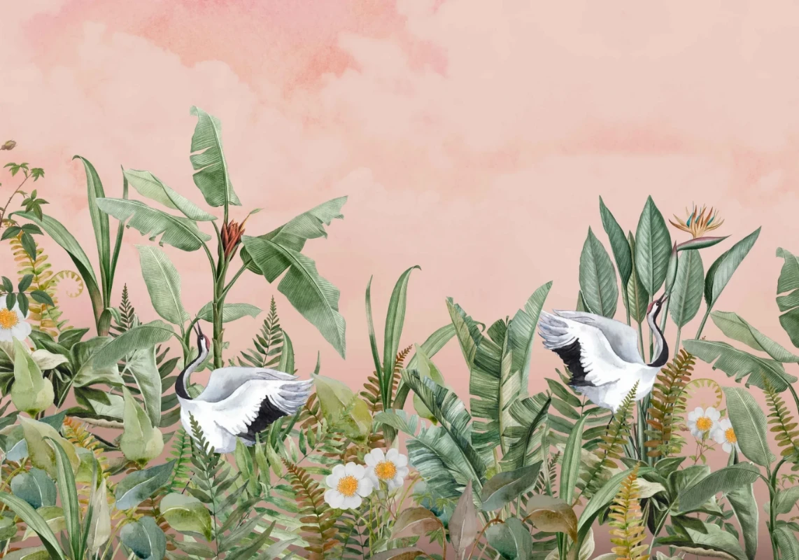 Bild på Dancing Crane Birds - Mur-Basic-DancingCrane-4*2.80