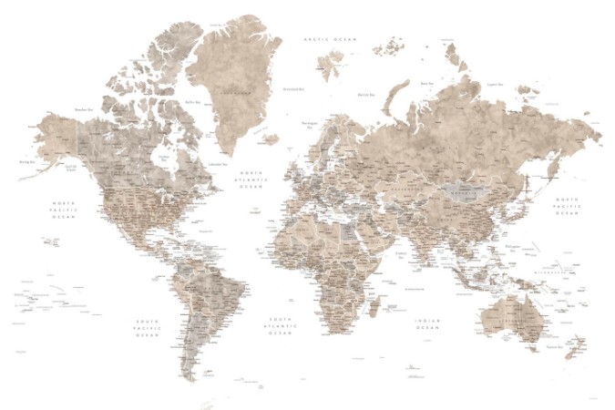 Bild von Detailed world map with cities, Abey