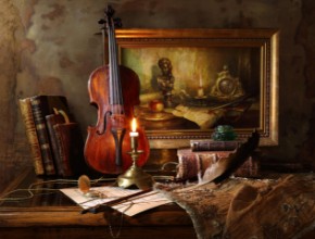 Bild von Still life with violin and painting