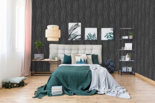 Afbeeldingen van Black Botanical Ferns - SK30023