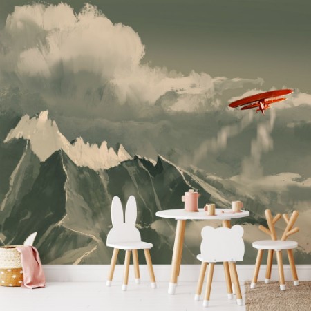 Bild von Biplano che vola sopra le montagne