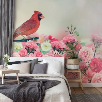 Afbeeldingen van Red Cardinal In Rose Garden