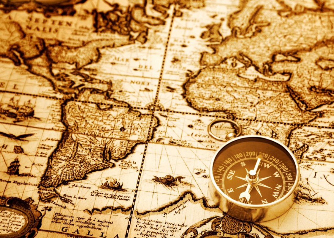 Picture of Compass on Vintage Map