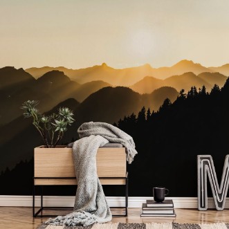 Bild på Sunset Sun Rays Over the Mountains