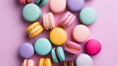 Снимка на Flat Lay of Colorful Macarons