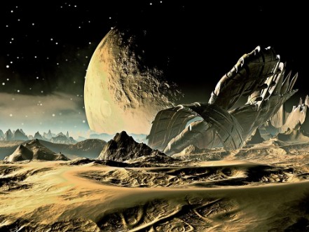 Crashed Alien Spaceship on Distant World photowallpaper Scandiwall