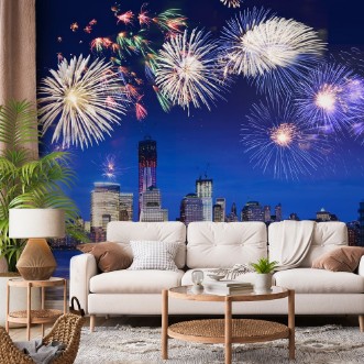 Picture of New York Skyline at Night with Fireworks