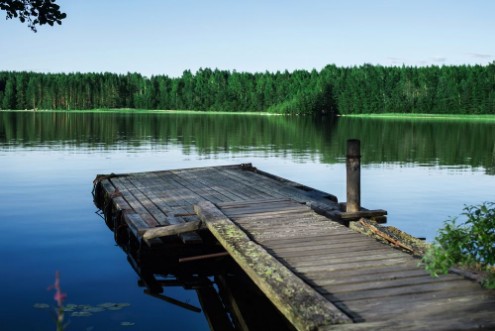Picture of Old wooden pier on a lake at sunrise