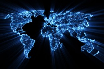Kép Glowing blue worldwide web on world map concept