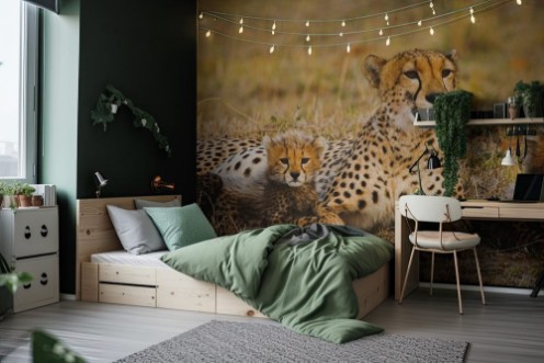 Poza cu Mother cheetah and her cubs in the savannah Kenya Tanzania Africa National Park Serengeti Maasai Mara An excellent illustration