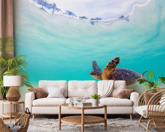 Picture of Endangered Hawaiian Green Sea Turtle cruises in the warm waters of the Pacific Ocean in Hawaii