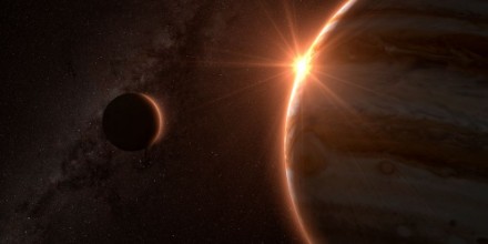 Image de Jupiter and moon europa with beautiful sunset Check my gallery for other sunsets and sunrises in space