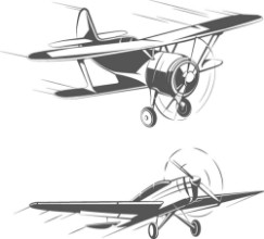 Picture of Biplane and monoplane aircrafts for vintage emblems badges and logos vector set Aviation airplane transportation illustration
