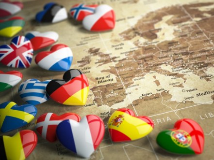 Picture of Map of Europe and hearts with flags of european countries Trave