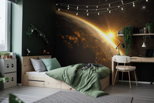 Picture of Planet Earth with a spectacular sunrise view on Europe and Africa