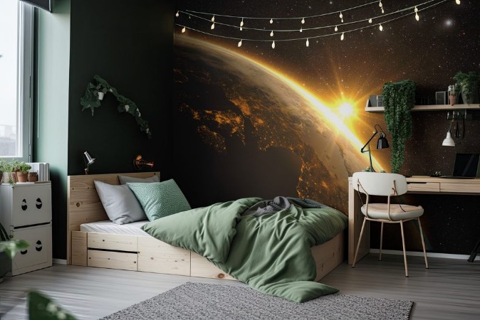 Picture of Planet Earth with a spectacular sunrise view on Europe and Africa