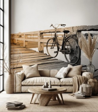 Afbeeldingen van Bicycle on wooden bridge