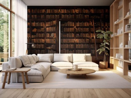 Afbeeldingen van Secret door in the bookcase Mysterious library with candle lighting With vintage stuff