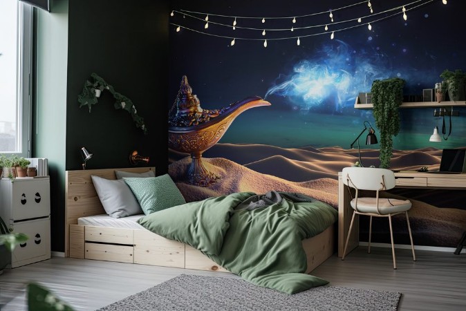 Picture of Lamp of Wishes In The Desert - Genie Coming Out Of The Bottle