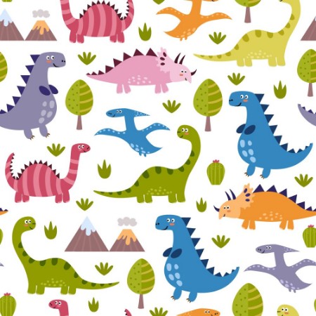 Cute dinosaurs seamless pattern photowallpaper Scandiwall