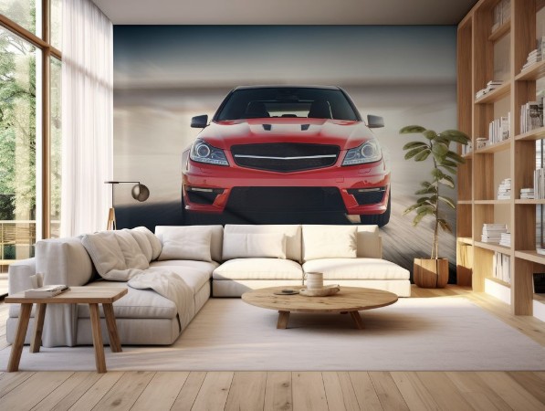 Afbeeldingen van Red Sport Car Fast Drive Speed On Asphalt Road