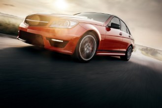 Picture of Red Sport Car Fast Drive Speed On Asphalt Road