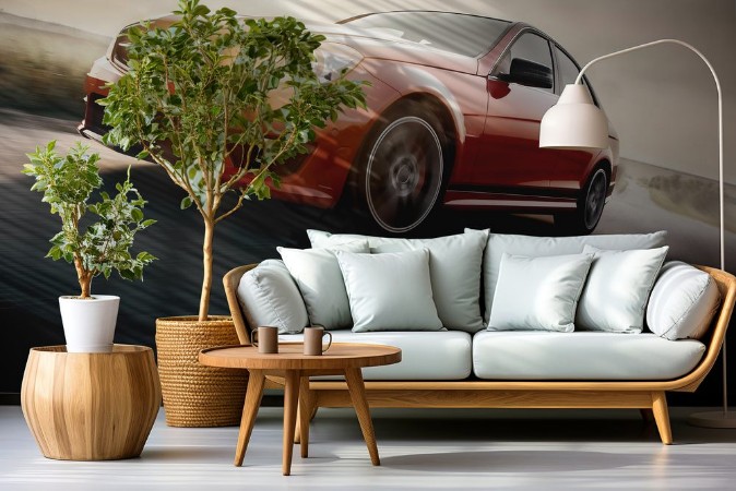 Afbeeldingen van Red Sport Car Fast Drive Speed On Asphalt Road