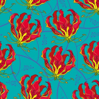 Picture of Seamless pattern with Gloriosa superba or flame lily tropical flower on the green background Poisonous plant  National flower of Zimbabwe Floral background in contour style