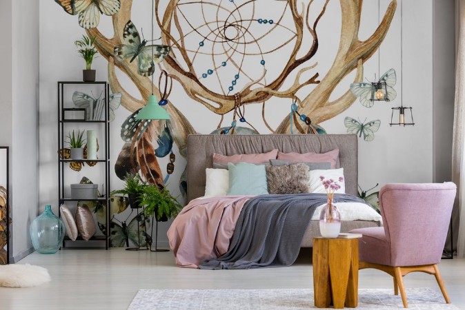 Picture of Deer skull Animal skull with dreamcather and butterfly