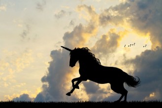Bild von Unicorn silhouette at sunset