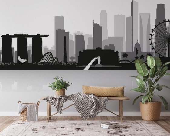 Afbeeldingen van Singapore city skyline silhouette